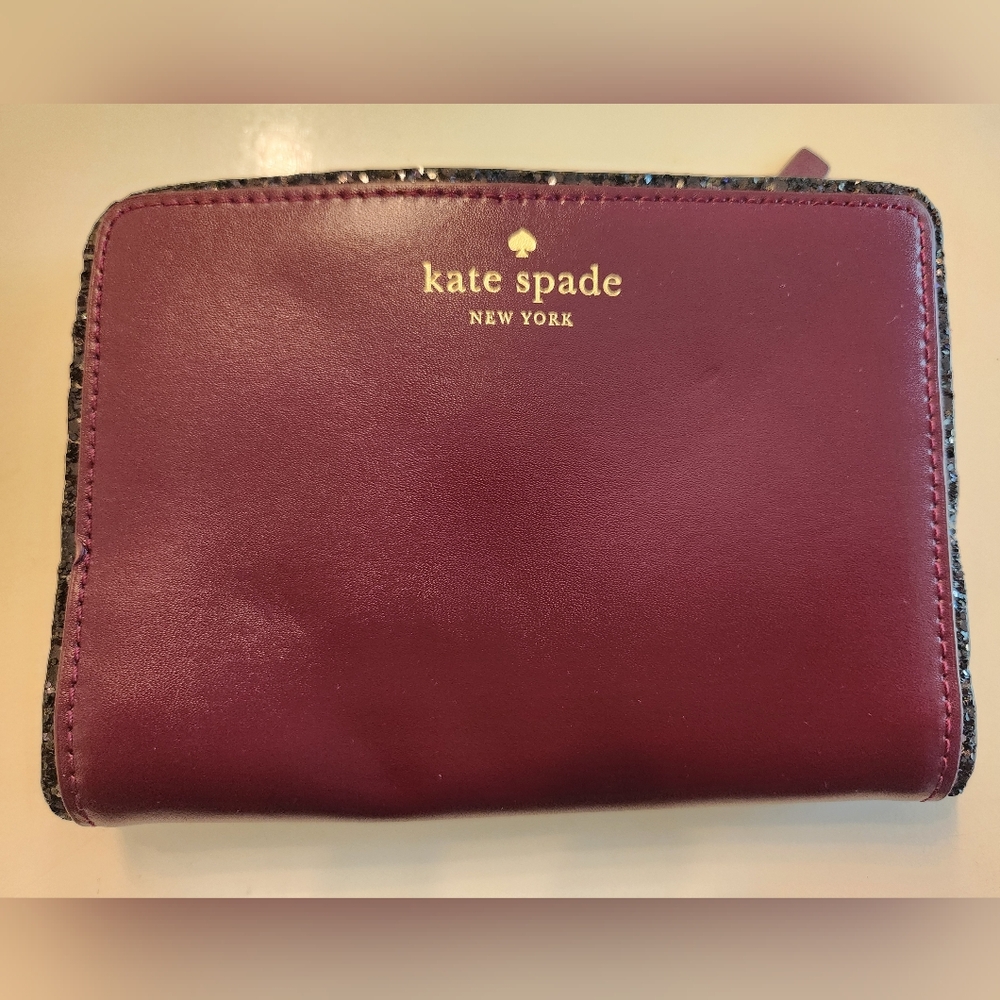 Kate Spade Burgundy Wallet With Glitter Edge Detail. New Without Tags!
